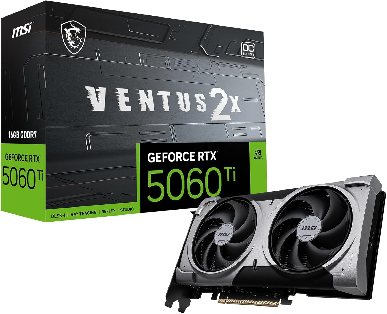 MSI Gaming RTX 5060 Ti 16G Ventus 2X OC Plus Graphics Card (16GB GDDR7, 128-bit, Extreme Performance: TBA MHz, DisplayPort x 3 2.1a, HDMI 2.1b, NVIDIA Blackwell Architecture) 