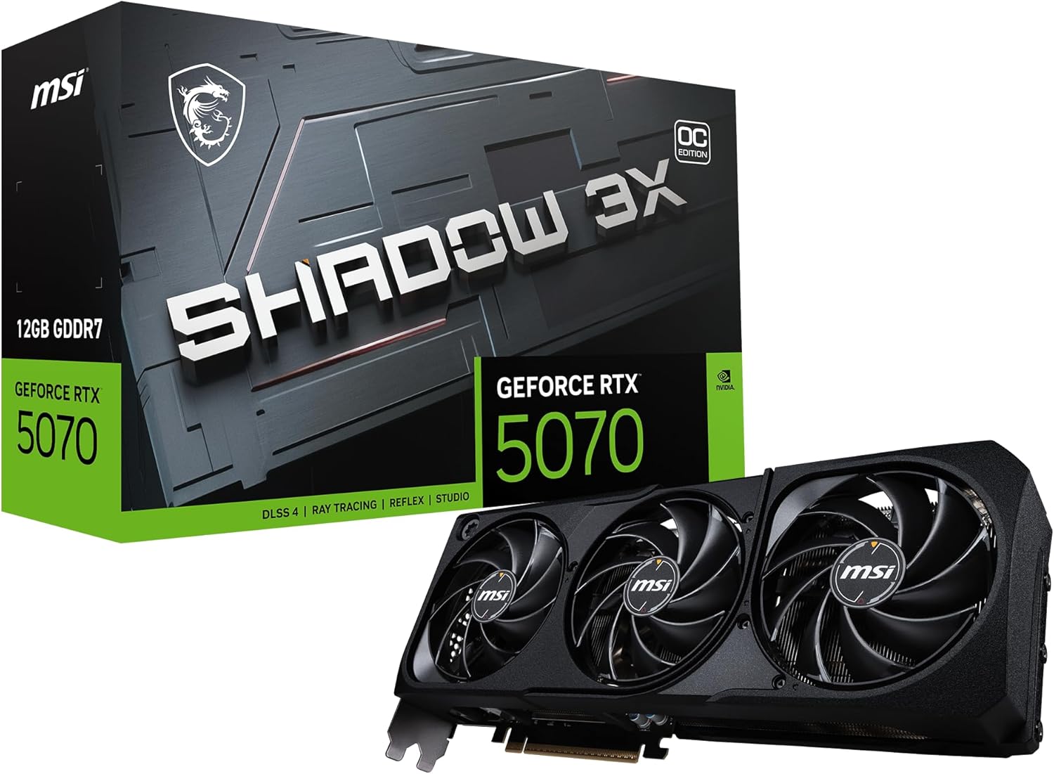 MSI Gaming RTX 5070 12G Shadow 3X OC Graphics Card (12GB GDDR7, 192-bit, Extreme Performance: 2557 MHz, DisplayPort x3 2.1a, HDMI 2.1b, NVIDIA Blackwell Architecture)