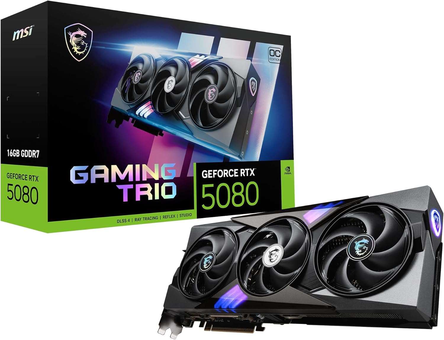 MSI Gaming RTX 5080 16G Gaming Trio OC Graphics Card (16GB GDDR7, 256-bit, Extreme Performance: 2715 MHz, DisplayPort x 3 2.1a, HDMI 2.1b, NVIDIA Blackwell Architecture) 