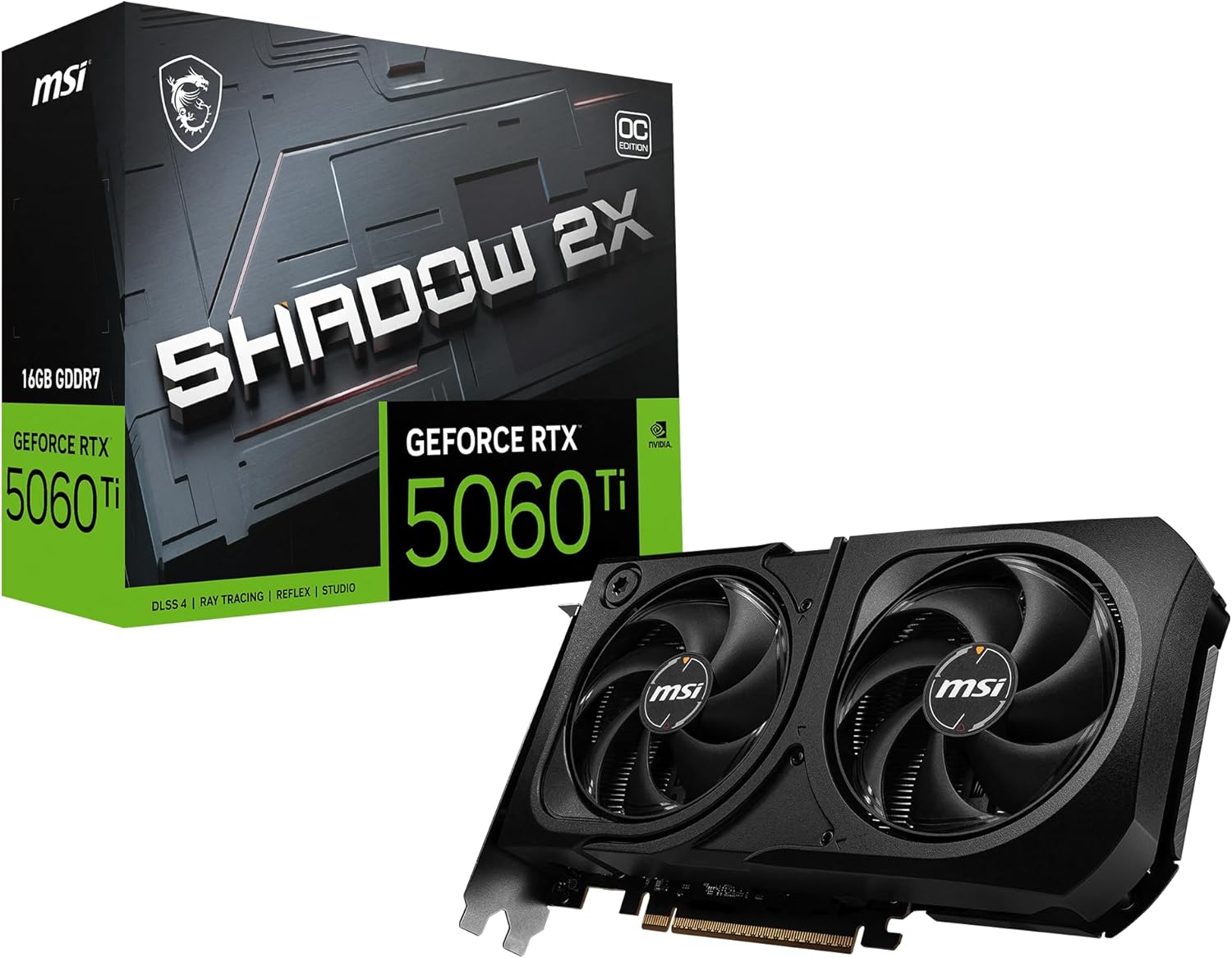 MSI Gaming RTX 5060 Ti 16G Shadow 2X OC Graphics Card (16GB GDDR7, 128-bit, Extreme Performance: TBA MHz, DisplayPort x 3 2.1a, HDMI 2.1b, NVIDIA Blackwell Architecture)
