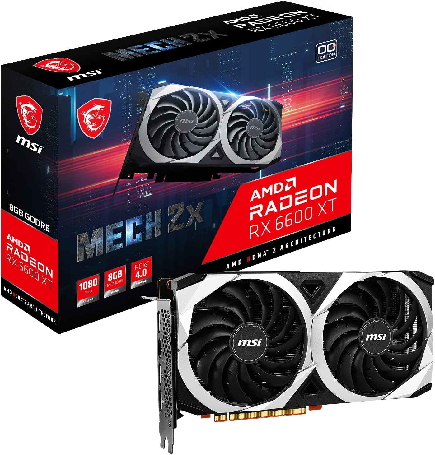 MSI Radeon RX 6600 XT MECH 2X 8G OC Gaming Graphics Card - 8GB GDDR6, 2602MHz, PCI Express 4, 128-bit, 3X DP v 1.4, HDMI 2.1 (Supports 4K & 8K)
