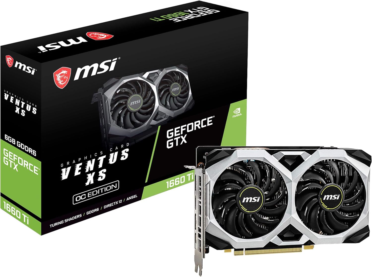 MSI Gaming GeForce GTX 1660 Ti 192-bit HDMI/DP 6GB GDRR6 HDCP Support DirectX 12 Dual Fan VR Ready OC Graphics Card (GTX 1660 TI VENTUS XS 6G OC)