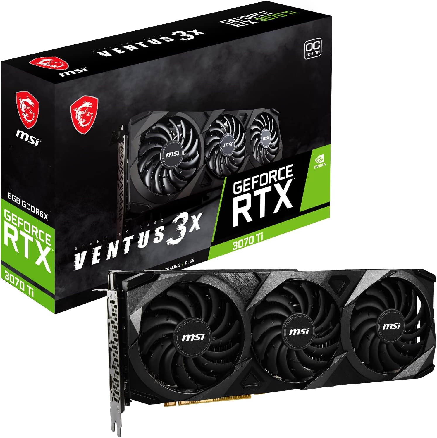MSI GeForce RTX 3070 Ti Ventus 3X 8G OC Gaming Graphics Card - 8GB GDDR6X, 1800 MHz, PCI Express Gen 4, 256 bit, 3X DP v 1.4a, HDMI 2.1 (Supports 4K) 