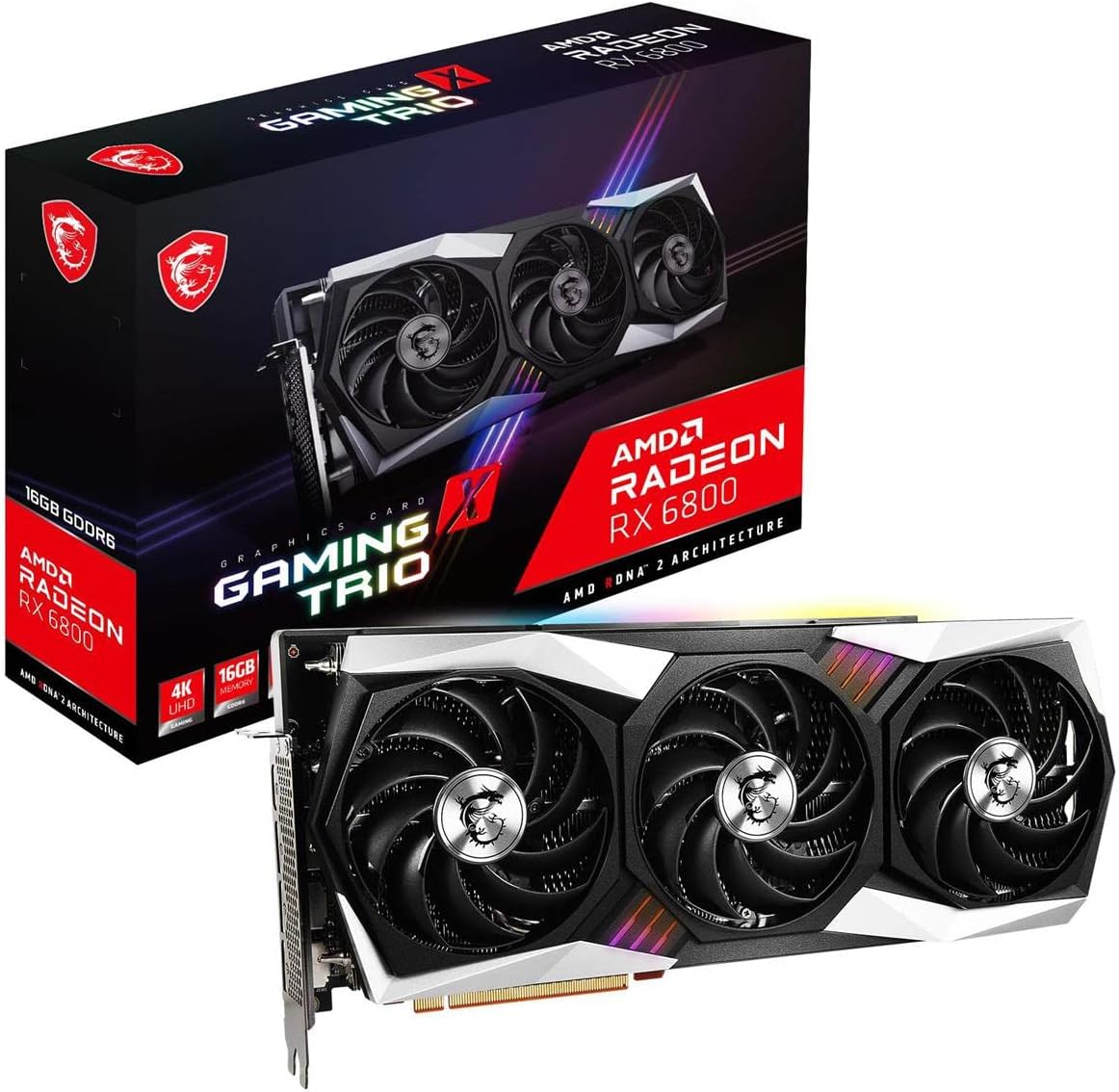 MSI Gaming Radeon RX 6800 16GB GDRR6 256-Bit HDMI/DP 2105 MHz RDNA 2 Architecture OC Graphics Card (RX 6800 Gaming X Trio 16G) 