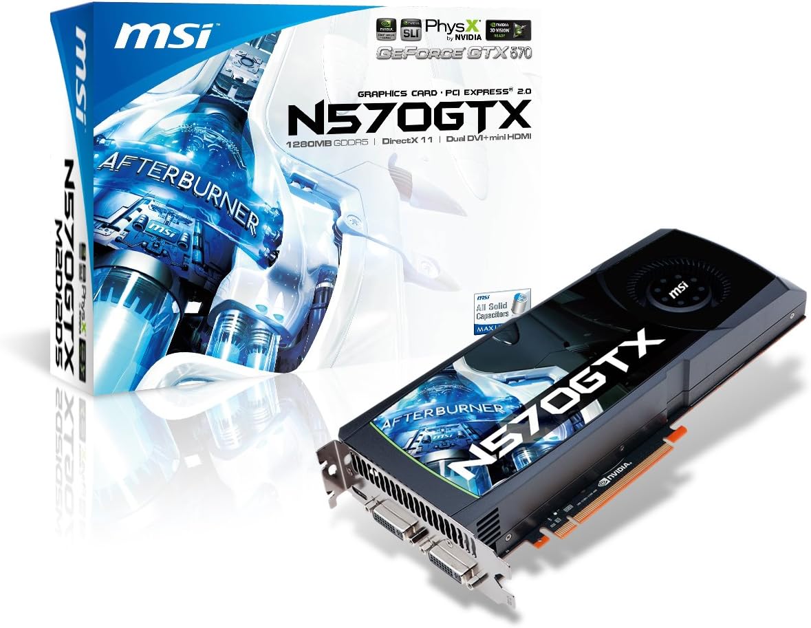 MSI GeForce GTX 570 Fermi 1280 MB 320-bit GDDR5 PCI Express 2.0 x16 HDCP Ready SLI Support Video Card M2D12D5