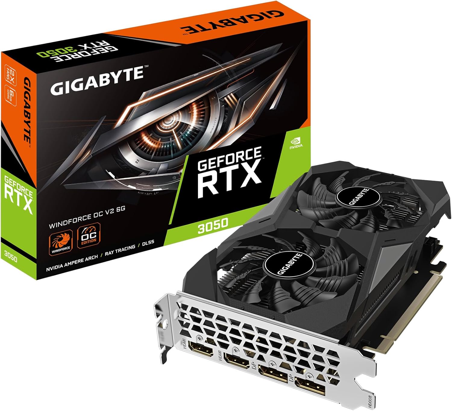 GIGABYTE GeForce RTX 3050 WINDFORCE OC V2 6G Graphics Card, 2X WINDFORCE Fans, 6GB GDDR6 96-bit GDDR6, GV-N3050WF2OCV2-6GD Graphics Card