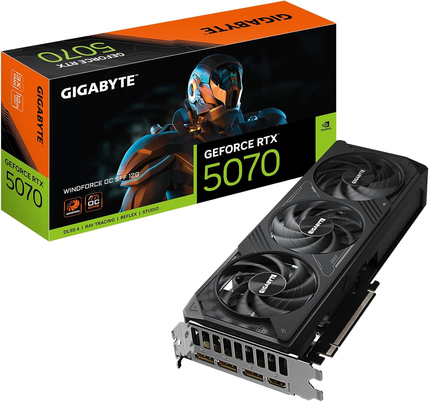GIGABYTE GeForce RTX 5070 WINDFORCE OC SFF 12G Graphics Card, 12GB 192-bit GDDR7, PCIe 5.0, WINDFORCE Cooling System, GV-N5070WF3OC-12GD Video Card