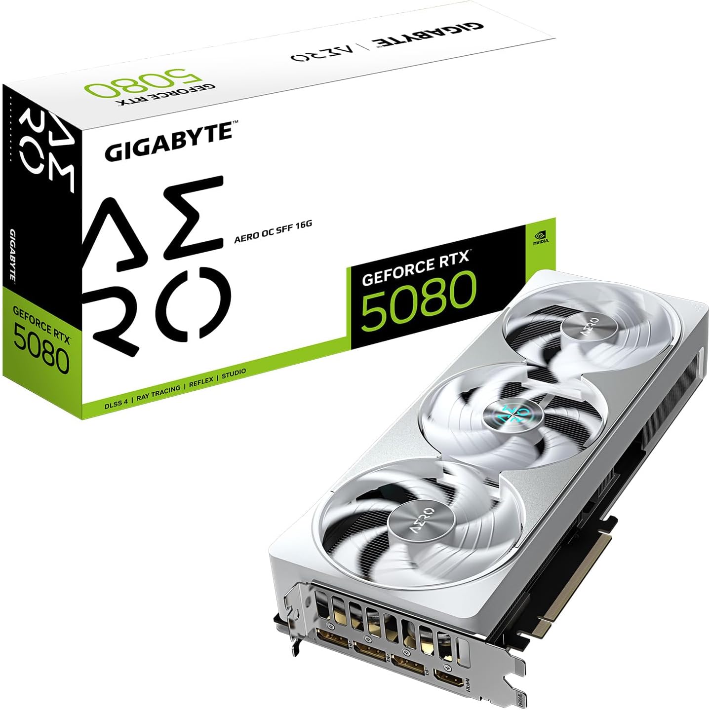 GIGABYTE GeForce RTX 5080 AERO OC SFF 16G Graphics Card, WINDFORCE Cooling System, 16GB 256-bit GDDR7, GV-N5080AERO OC-16GD Video Card 