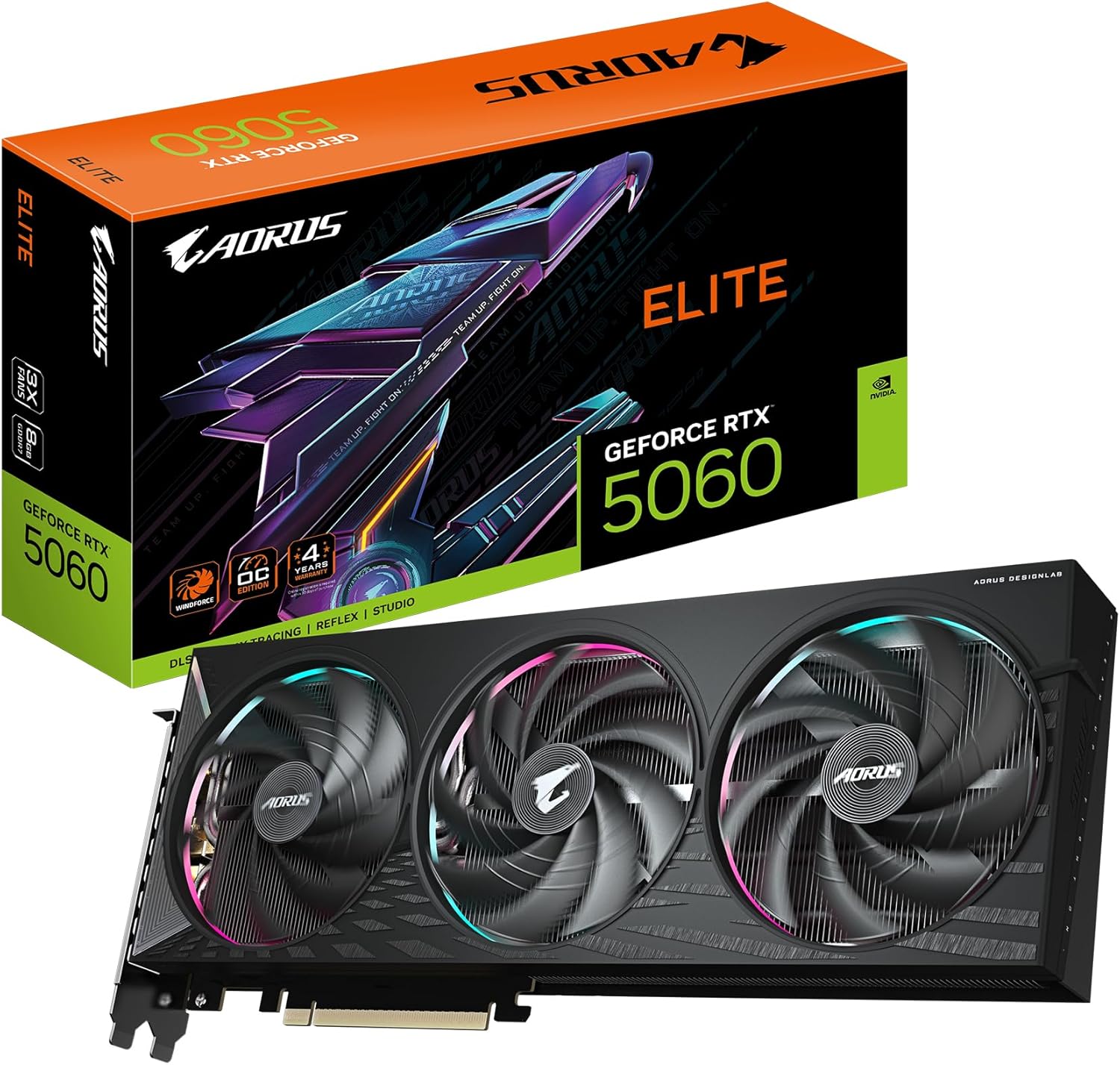 Gigabyte Aorus GeForce RTX 5060 Elite 8G Graphics Card - 8GB GDDR7, 128bit, PCI-E 5.0, 2722 MHz Core Clock, 3 x DisplayPort, 1 x HDMI, GV-N5060AORUS E-8GD