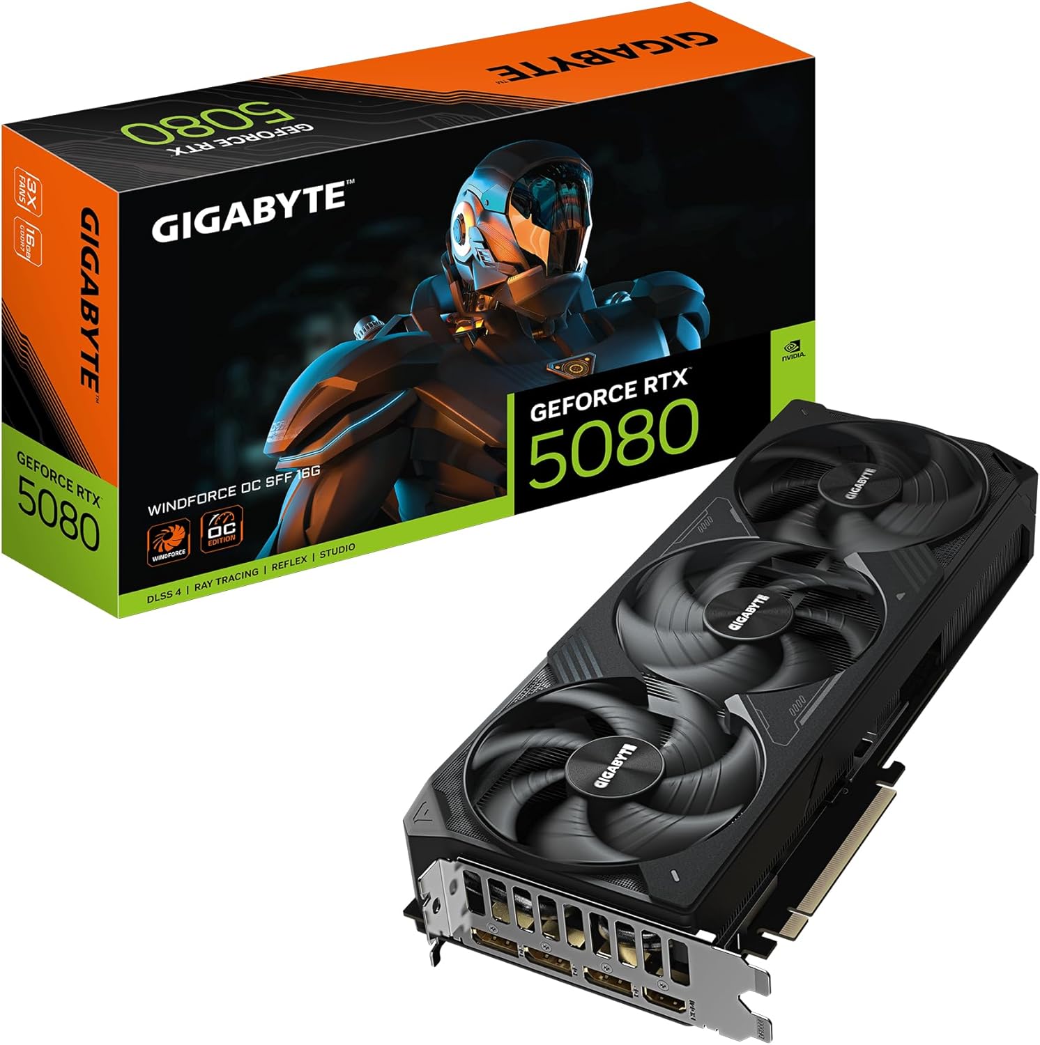 Gigabyte GeForce RTX 5080 WINDFORCE OC SFF 16G Graphics Card - 16GB GDDR7, 256bit, PCI-E 5.0, 2670MHz Core Clock, 3 x DP 2.1a, 1 x HDMI 2.1b, GV-N5080WF3OC-16GD
