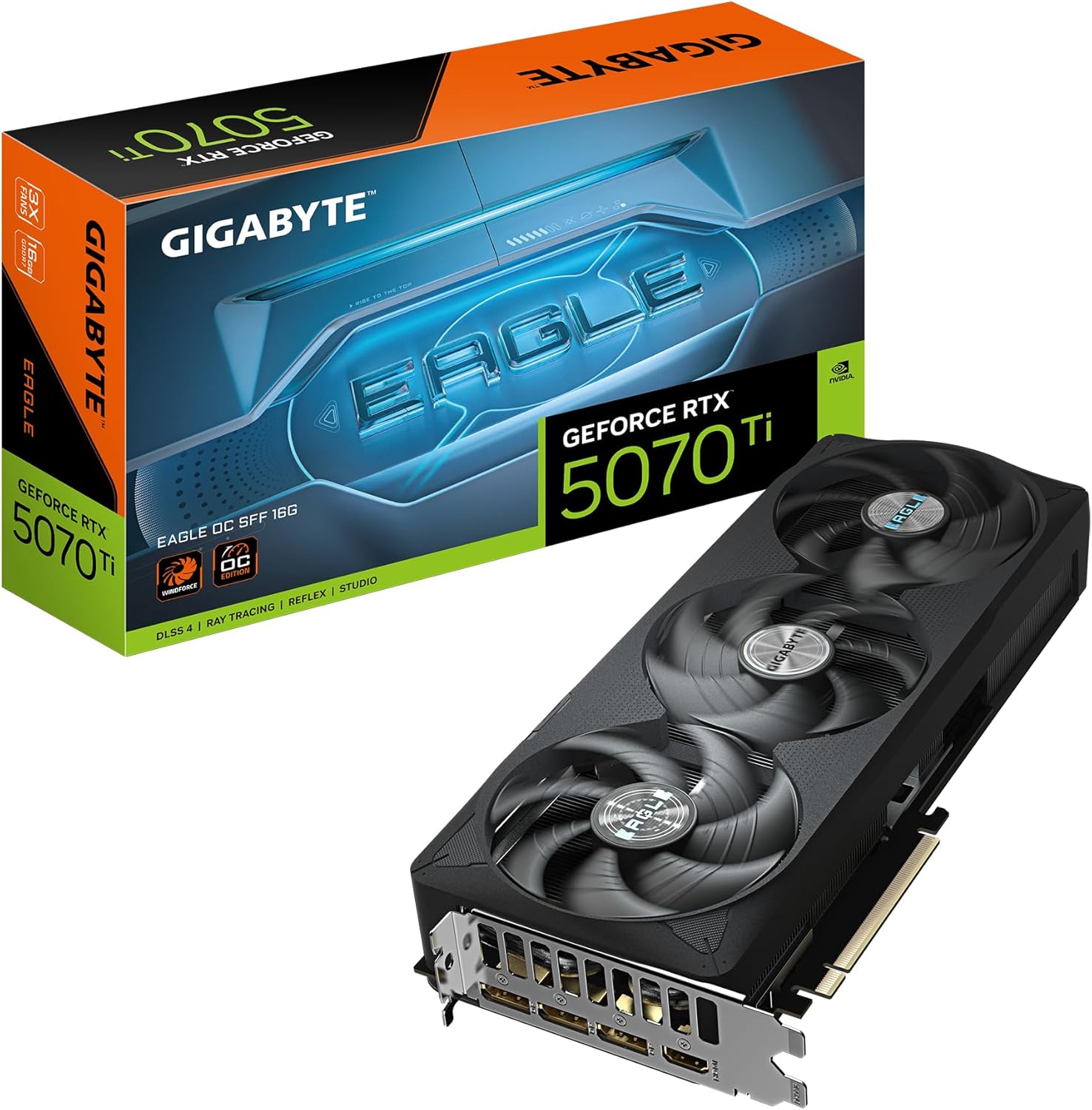 Gigabyte GeForce RTX 5070 Ti Eagle OC SFF 16G Graphics Card - 16GB GDDR7, 256bit, PCI-E 5.0, 2542 MHz Core Clock, 3 x DP 2.1a, 1 x HDMI 2.1b, NVIDIA DLSS 4, GV-N507TEAGLE OC-16GD