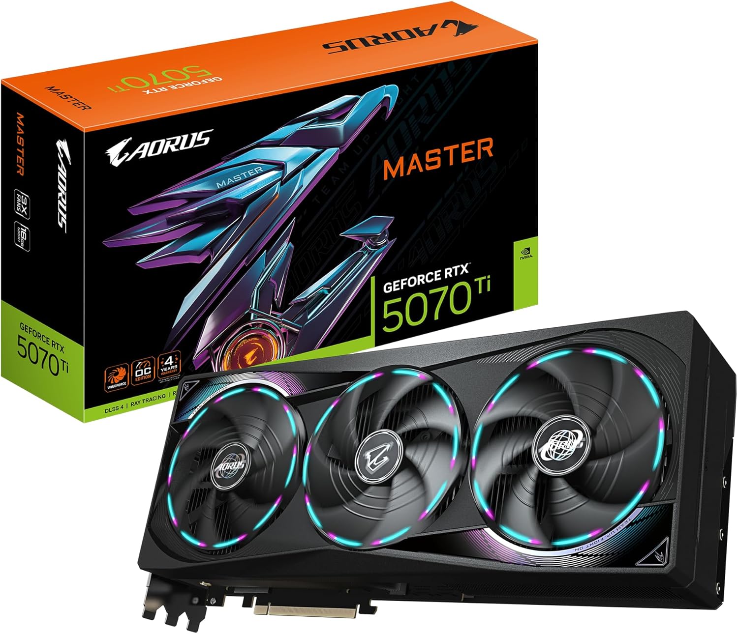 Gigabyte AORUS GeForce RTX 5070 Ti Master 16G Graphics Card - 16GB GDDR7, 256 Bit, PCI-E 5.0, 2670 MHz Core Clock, 3 x DP 2.1a, 1 x HDMI 2.1b, NVIDIA DLSS 4, GV-N507TAORUS M-16GD 