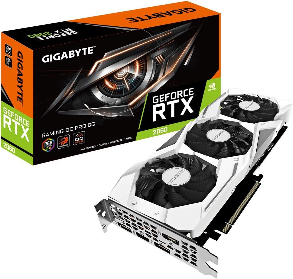 GIGABYTE GeForce RTX 2060 GAMING OC WHITE PRO 6G Graphics Card, 3x WINDFORCE Fans, 6GB 192-Bit GDDR6, GV-N2060GAMINGOC PRO WHITE-6GD Video Card