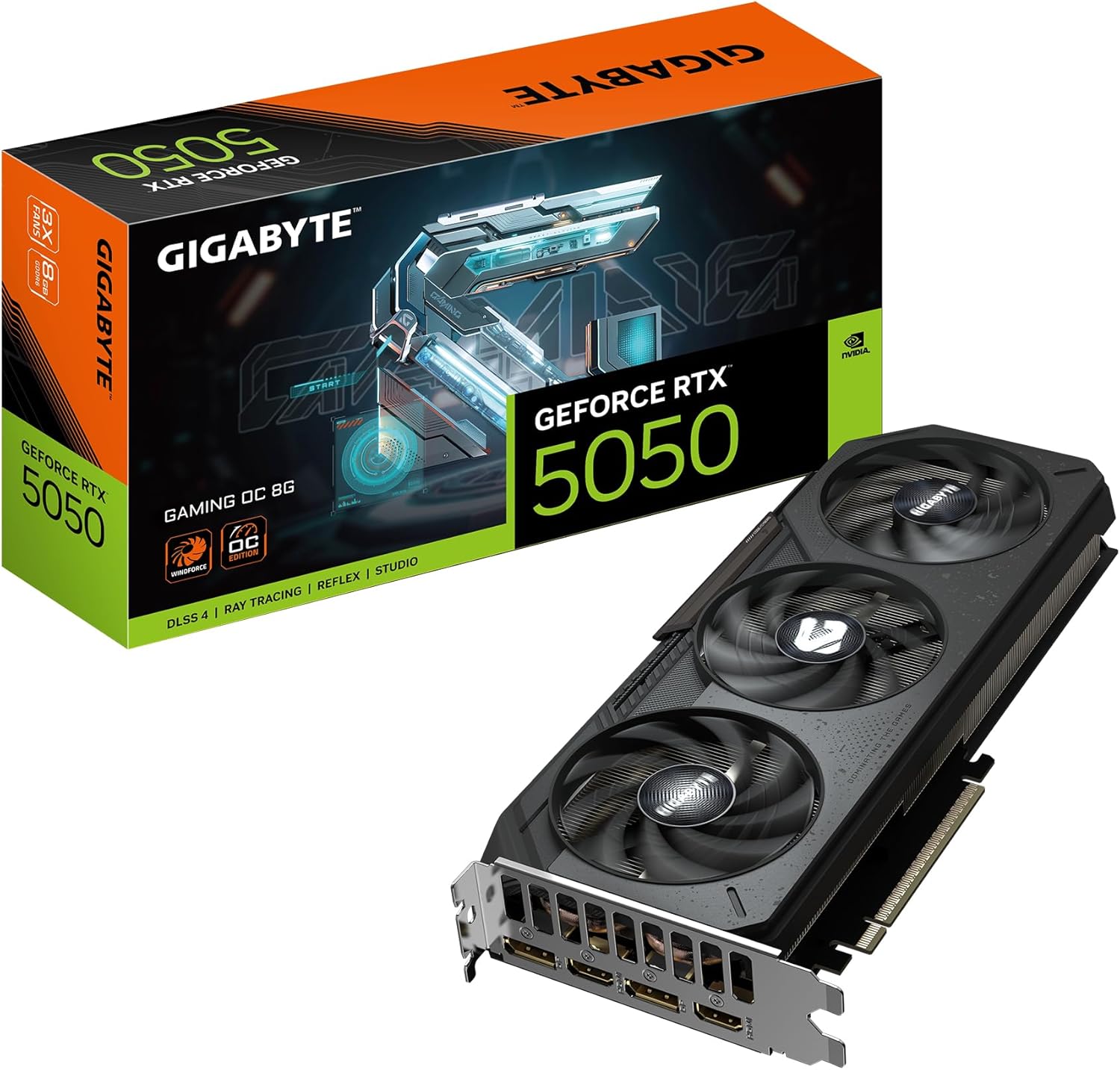 Gigabyte GeForce RTX 5050 Gaming OC 8G Graphics Card - 8GB GDDR6, 128bit, PCI-E 5.0, 2632MHz Core Clock, 2 x DP, 2 x HDMI, NVIDIA DLSS 4, GV-N5050GAMING OC-8GD