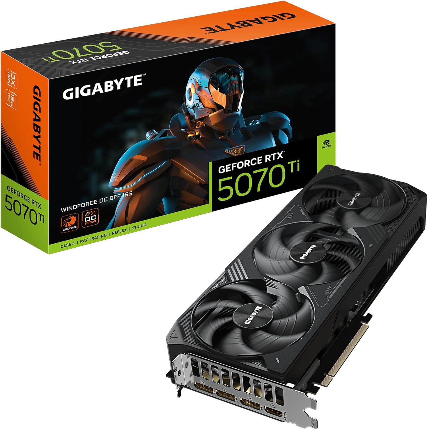 Gigabyte GeForce RTX 5070 Ti WINDFORCE OC SFF 16G Graphics Card - 16GB GDDR7, 256bit, PCI-E 5.0, 2497 MHz Core Clock, 3 x DP 2.1a, 1 x HDMI 2.1b, NVIDIA DLSS 4, GV-N507TWF3OC-16GD 