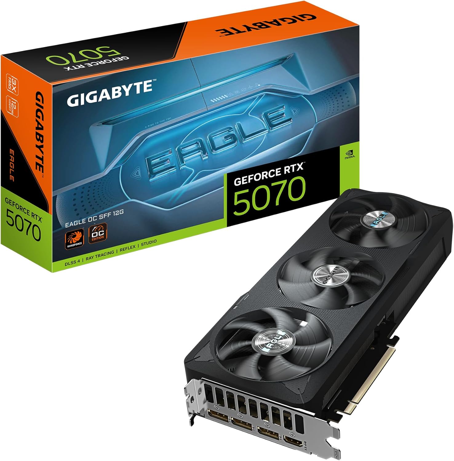 Gigabyte GeForce RTX 5070 Eagle OC SFF 12G Graphics Card - 12GB GDDR7, 192 Bit, PCI-E 5.0, 2587 MHz Core Clock, 3 x DP 2.1a, 1 x HDMI 2.1b, NVIDIA DLSS 4, GV-N5070GAMING OC-12GD