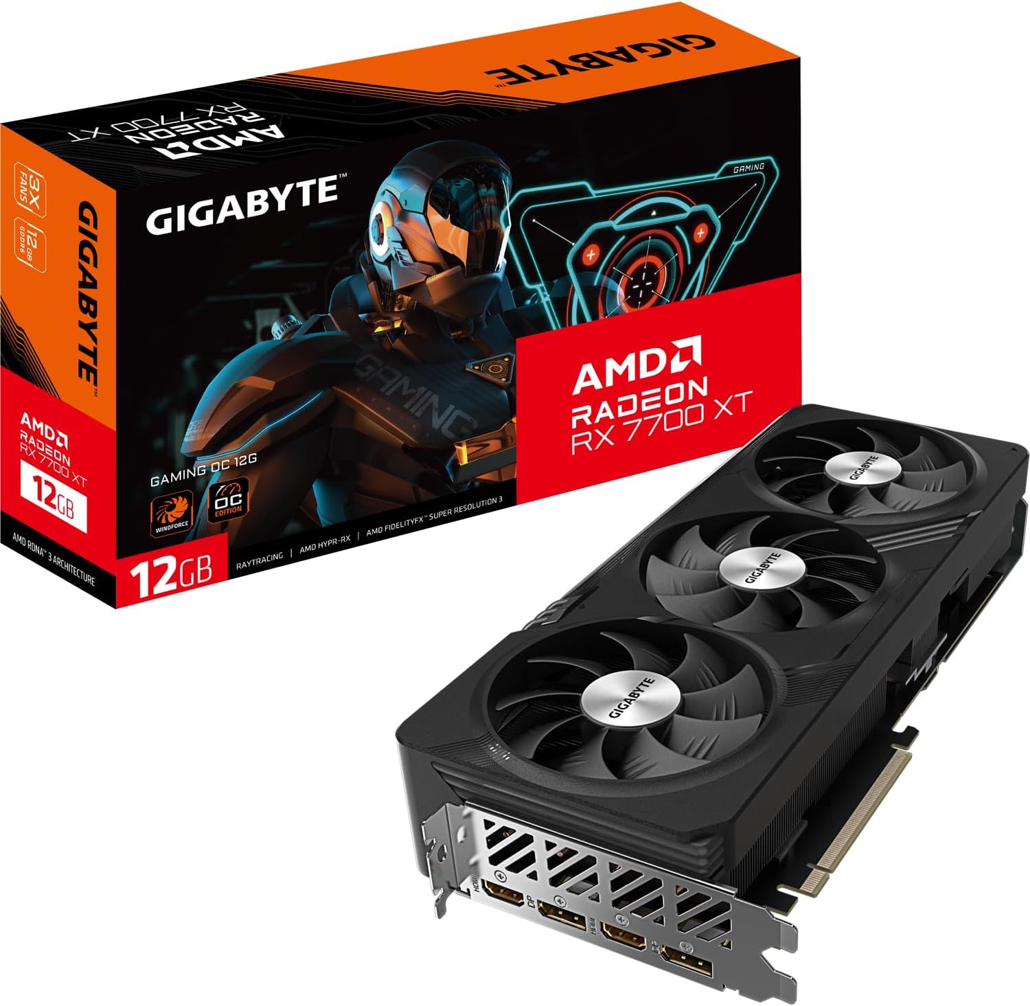 GIGABYTE Radeon RX 7700 XT Gaming OC 12GB Graphics Card - 12GB GDDR6 192-bit, Windforce Cooling System, Metal Back Plate, DP 2.1, HDMI 2.1, AMD RDNA 3 Architecture, GV-R77XTGAMING OC-12GD