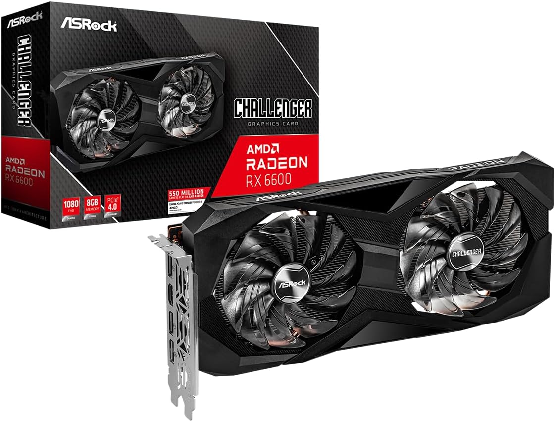 ASRock AMD Radeon RX 6600 Challenger D 8GB GDDR6 DisplayPort 14Gbps HDMI 0dB Silent Cooling 128-bit 7680 x 4320 Dual Fan Graphics Card PCI Express 4.0 x8 8-pin